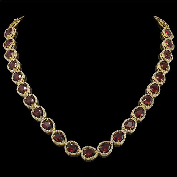 36.8 ctw Garnet & Diamond Micro Pave Halo Necklace 10k Yellow Gold - REF-592H9R