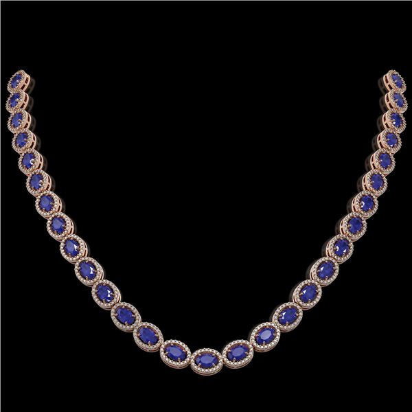34.11 ctw Sapphire & Diamond Micro Pave Halo Necklace 10k Rose Gold - REF-672X8A