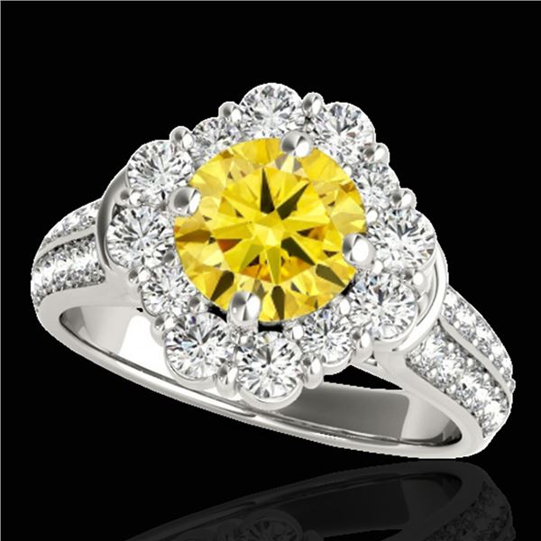 2.16 ctw Certified SI/I Fancy Intense Yellow Diamond Ring 10k White Gold - REF-190H9R