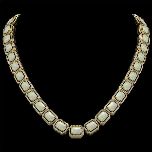 53.59 ctw Opal & Diamond Micro Pave Halo Necklace 10k Yellow Gold - REF-890N9F