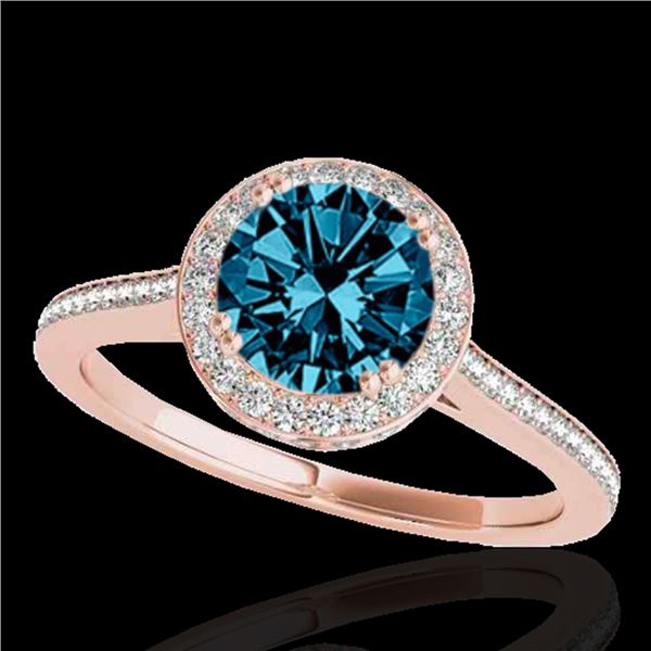 1.55 ctw SI Certified Fancy Blue Diamond Halo Ring 10k Rose Gold - REF-135F2M