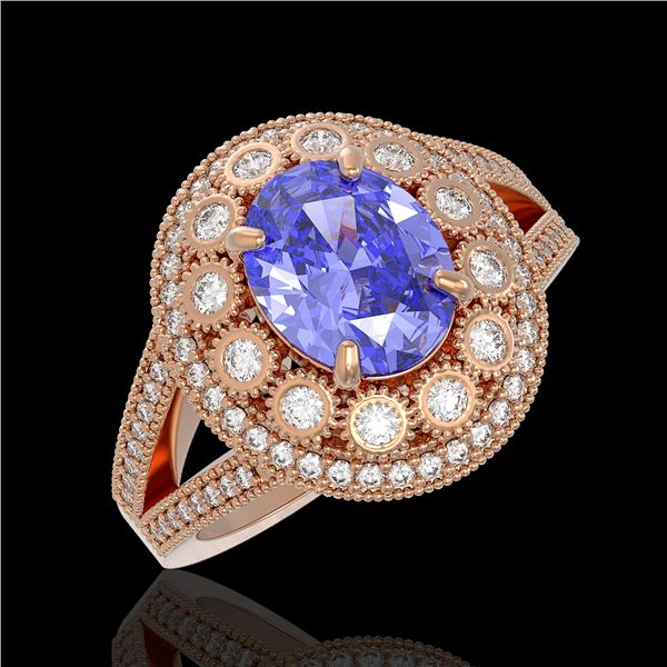 4.76 ctw Certified Tanzanite & Diamond Victorian Ring 14K Rose Gold - REF-178M5G
