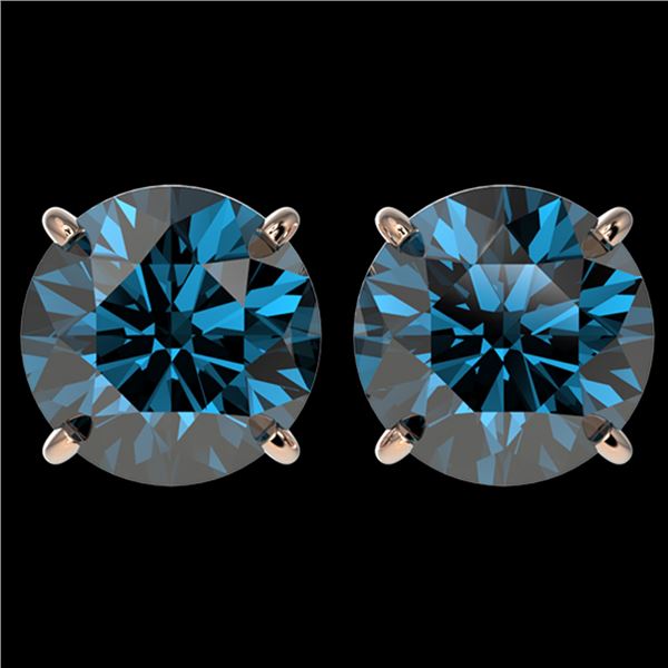 4 ctw Certified Intense Blue Diamond Stud Earrings 10k Rose Gold - REF-556A3N