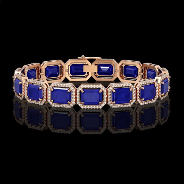 38.61 ctw Sapphire & Diamond Micro Pave Halo Bracelet 10k Rose Gold - REF-392X4A