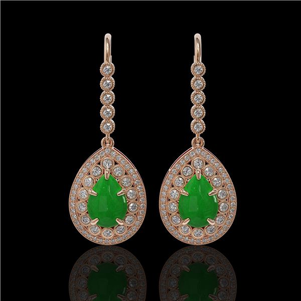 8.15 ctw Jade & Diamond Victorian Earrings 14K Rose Gold - REF-241K6Y