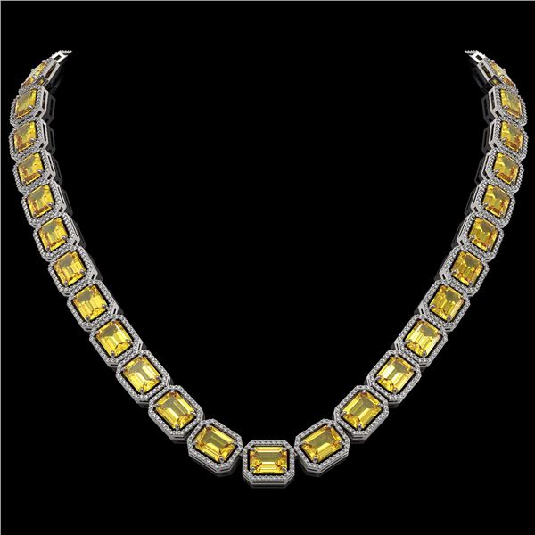 77.35 ctw Fancy Citrine & Diamond Micro Pave Halo Necklace 10k White Gold - REF-737W3H