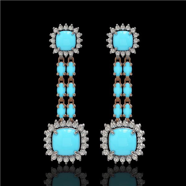 16.04 ctw Turquoise & Diamond Earrings 14K Rose Gold - REF-225W3H
