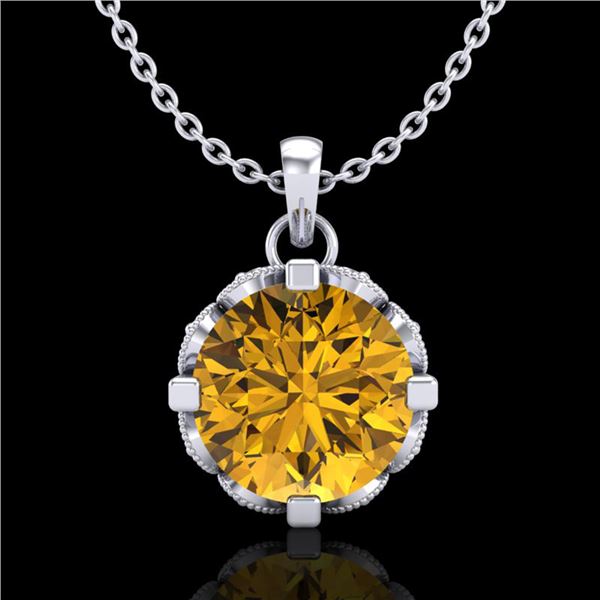 1.5 ctw Intense Fancy Yellow Diamond Art Deco Necklace 18k White Gold - REF-218N2F
