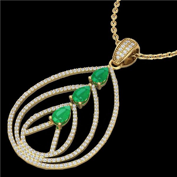 2 ctw Emerald & Micro Pave VS/SI Diamond Necklace 18k Yellow Gold - REF-163W6H