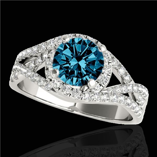 1.5 ctw SI Certified Fancy Blue Diamond Solitaire Halo Ring 10k White Gold - REF-133G6W