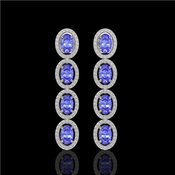 6.09 ctw Tanzanite & Diamond Micro Pave Halo Earrings 10k White Gold - REF-143W6H