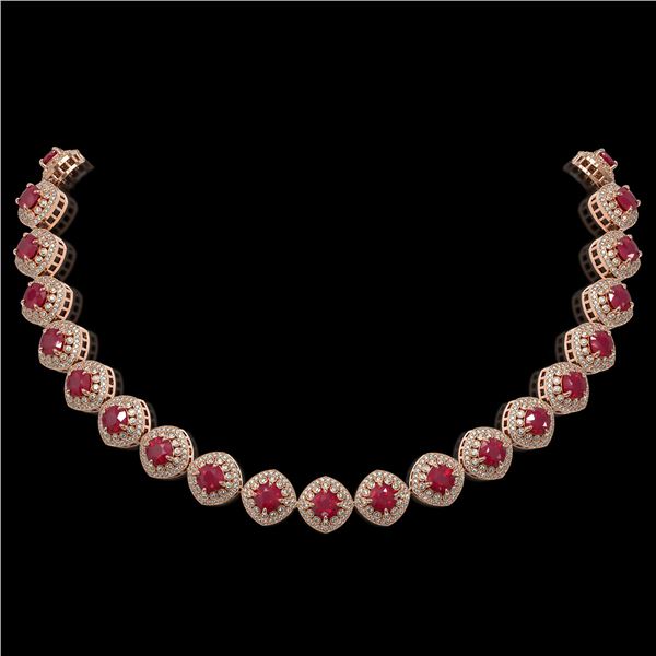 82.17 ctw Certified Ruby & Diamond Victorian Necklace 14K Rose Gold - REF-1800H2R