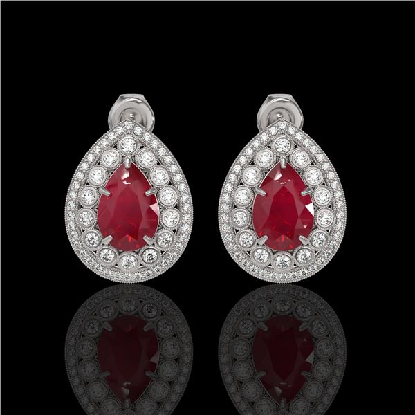 9.74 ctw Certified Ruby & Diamond Victorian Earrings 14K White Gold - REF-254X4A