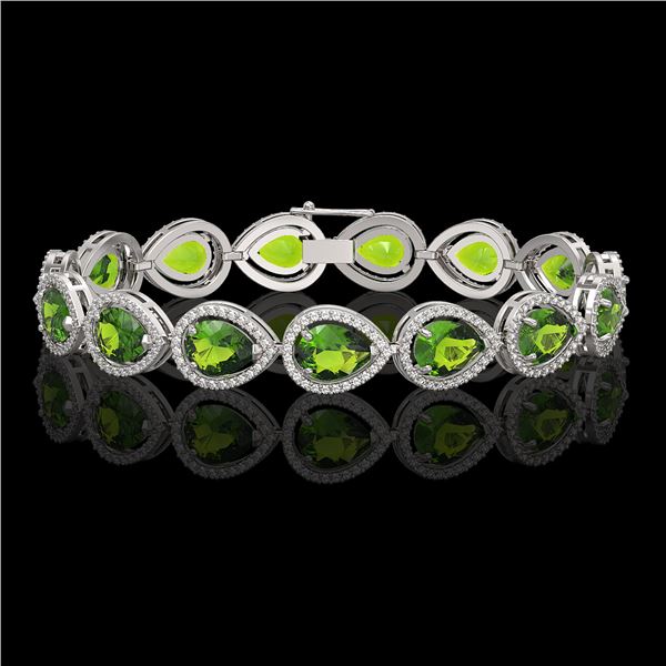 15.8 ctw Peridot & Diamond Micro Pave Halo Bracelet 10k White Gold - REF-316F8M