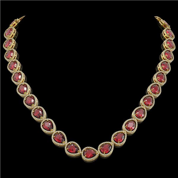 41.6 ctw Tourmaline & Diamond Micro Pave Halo Necklace 10k Yellow Gold - REF-1072N8F