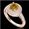 Image 1 : 1.7 ctw Intense Fancy Yellow Diamond Art Deco Ring 18k Rose Gold - REF-309F3M