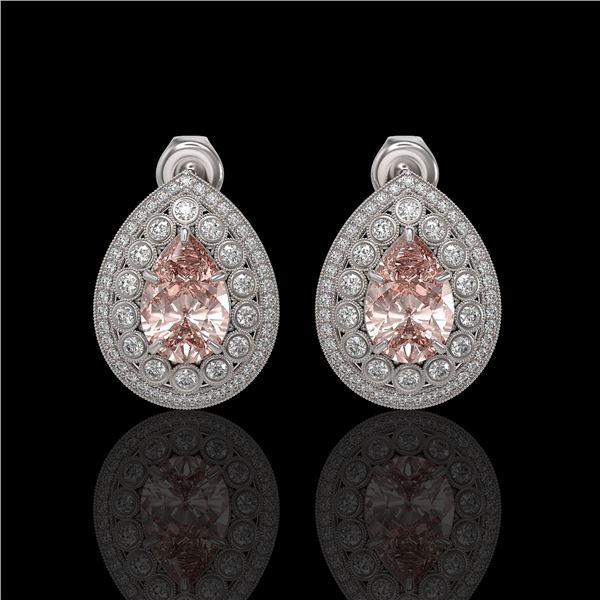7.94 ctw Morganite & Diamond Victorian Earrings 14K White Gold - REF-339Y5X