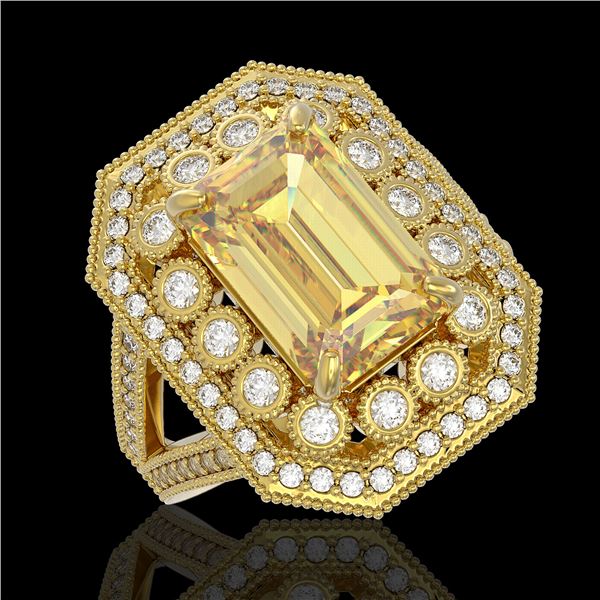 5.85 ctw Canary Citrine & Diamond Victorian Ring 14K Yellow Gold - REF-145N6F