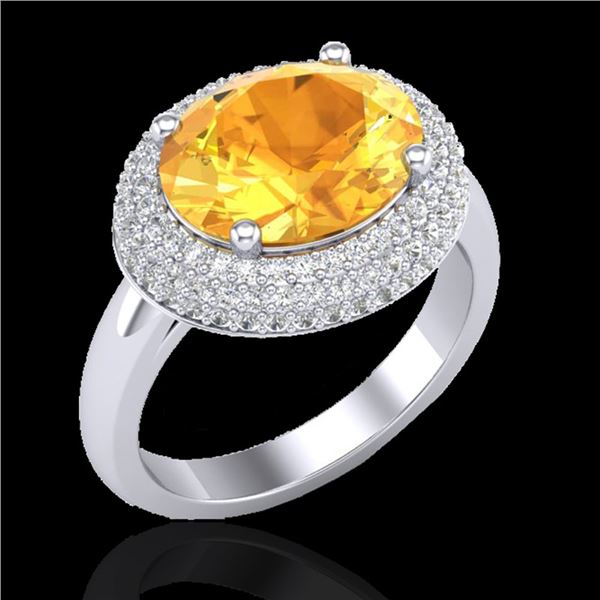 4 ctw Citrine & Micro Pave VS/SI Diamond Certified Ring 18k White Gold - REF-98R5K