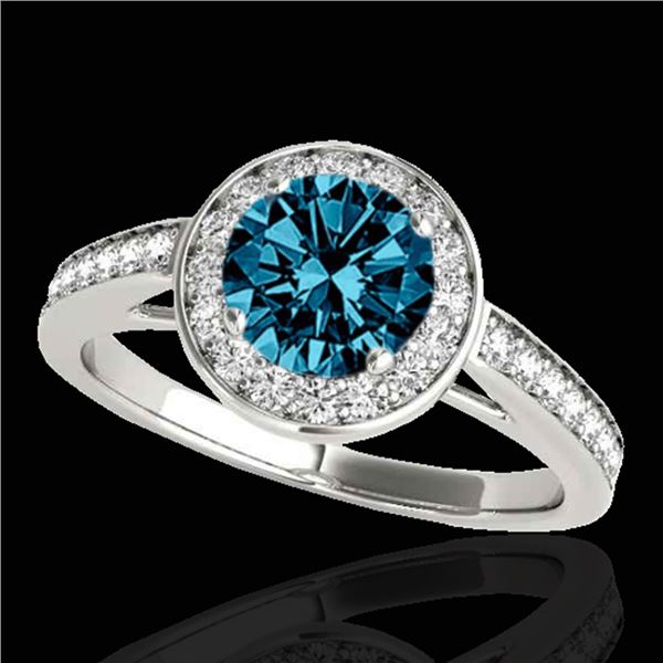 1.45 ctw SI Certified Fancy Blue Diamond Halo Ring 10k White Gold - REF-132A3N