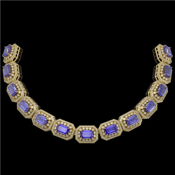 50.67 ctw Tanzanite & Diamond Victorian Bracelet 14K Yellow Gold - REF-2709R3K