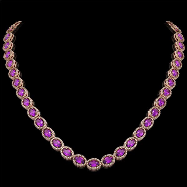 29.38 ctw Amethyst & Diamond Micro Pave Halo Necklace 10k Rose Gold - REF-600N2F