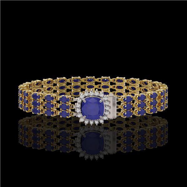 31.91 ctw Sapphire & Diamond Bracelet 14K Yellow Gold - REF-289K3Y