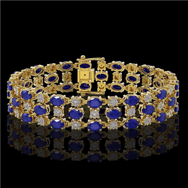 17.74 ctw Sapphire & Diamond Row Bracelet 10K Yellow Gold - REF-245M5G