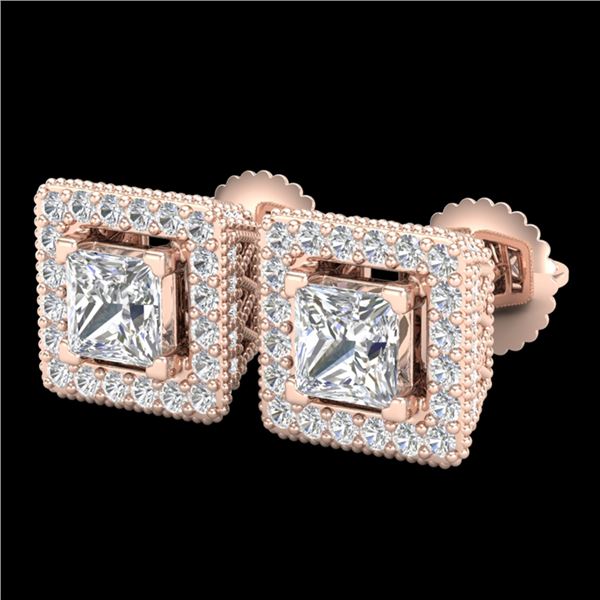 2.25 ctw Princess VS/SI Diamond Micro Pave Stud Earrings 18k Rose Gold - REF-272R8K