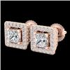Image 1 : 2.25 ctw Princess VS/SI Diamond Micro Pave Stud Earrings 18k Rose Gold - REF-272R8K