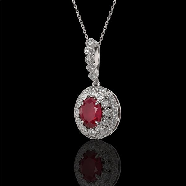4.67 ctw Certified Ruby & Diamond Victorian Necklace 14K White Gold - REF-136H5R