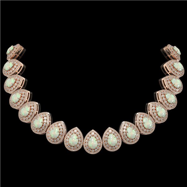 100.62 ctw Certified Opal & Diamond Victorian Necklace 14K Rose Gold - REF-3303X3A
