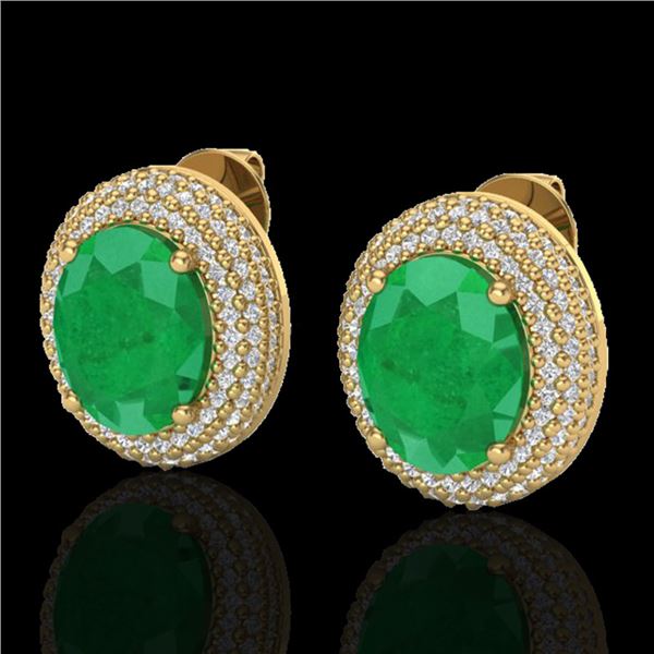 9.20 ctw Emerald & Micro Pave VS/SI Diamond Earrings 18k Yellow Gold - REF-190H2R