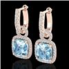 Image 1 : 7 ctw Sky Blue Topaz & Micro Pave VS/SI Diamond Earrings 14k Rose Gold - REF-98Y2X