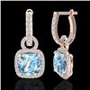 Image 2 : 7 ctw Sky Blue Topaz & Micro Pave VS/SI Diamond Earrings 14k Rose Gold - REF-98Y2X