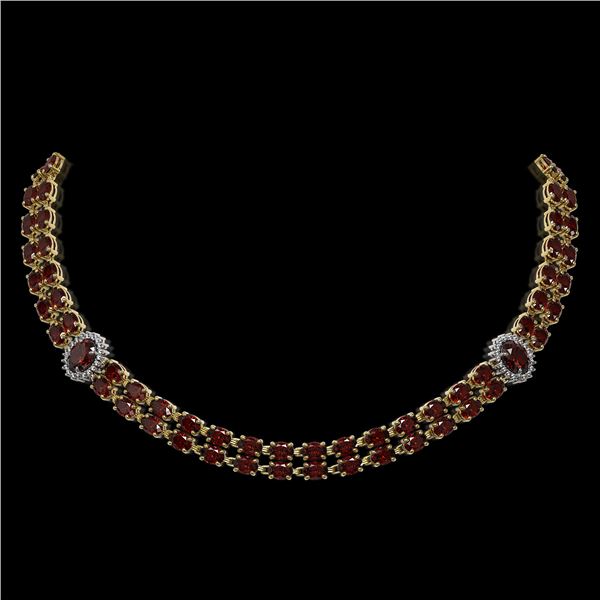 32.67 ctw Garnet & Diamond Necklace 14K Yellow Gold - REF-454K5Y