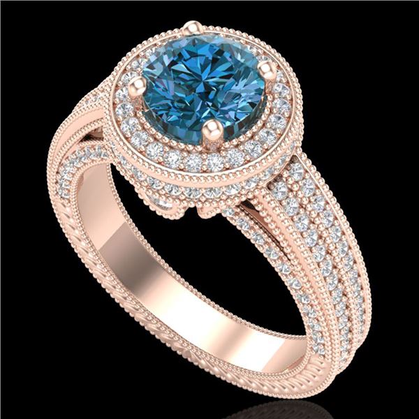 2.8 ctw Intense Blue Diamond Engagment Art Deco Ring 18k Rose Gold - REF-327Y3X