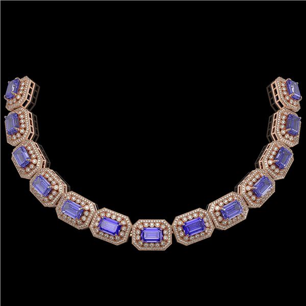 112.65 ctw Tanzanite & Diamond Victorian Necklace 14K Rose Gold - REF-5818M2G