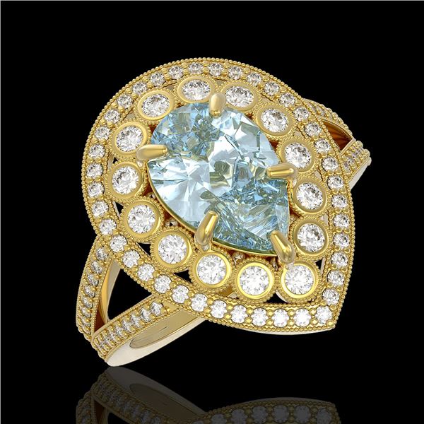 3.82 ctw Certified Aquamarine & Diamond Victorian Ring 14K Yellow Gold - REF-168N8F