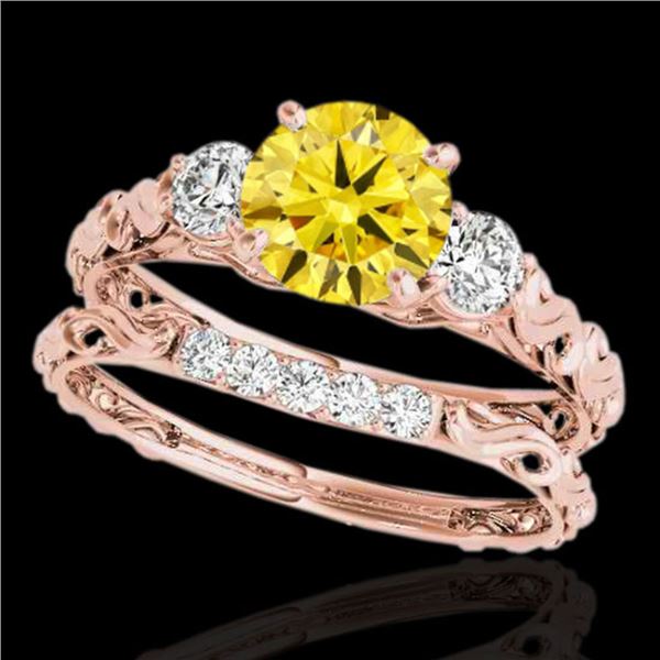 1.35 ctw SI/I Fancy Intense Yellow Diamond 3 Stone Set 10k Rose Gold - REF-177G3W