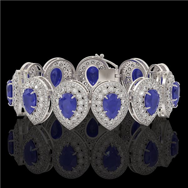 56.04 ctw Sapphire & Diamond Victorian Bracelet 14K White Gold - REF-1418N2F