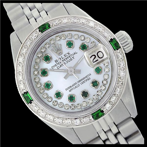 Rolex Ladies Stainless Steel, Diam/Emerald Dial & Diam/Emerald Bezel, Sapphire Crystal