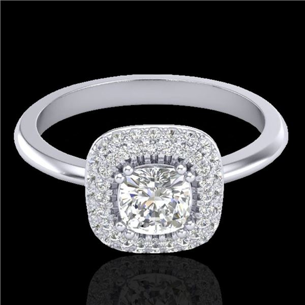 1.16 ctw Micro SI Cushion Diamond Engagment Ring Halo 18k White Gold - REF-149F5M