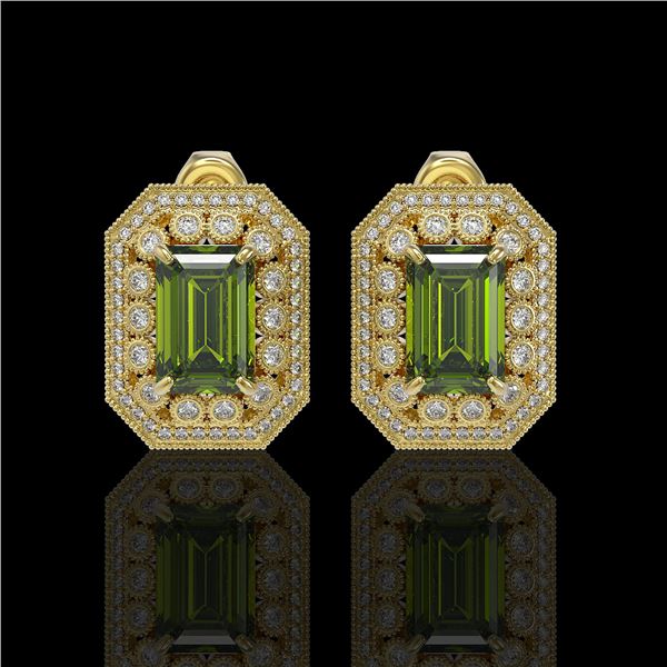 12.99 ctw Tourmaline & Diamond Victorian Earrings 14K Yellow Gold - REF-346Y2X