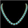 Image 1 : 52.89 ctw Turquoise & Diamond Micro Pave Halo Necklace 10k Yellow Gold - REF-670M9G