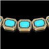 Image 3 : 52.89 ctw Turquoise & Diamond Micro Pave Halo Necklace 10k Yellow Gold - REF-670M9G