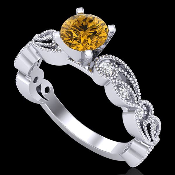 1.01 ctw Intense Fancy Yellow Diamond Art Deco Ring 18k White Gold - REF-143A6N