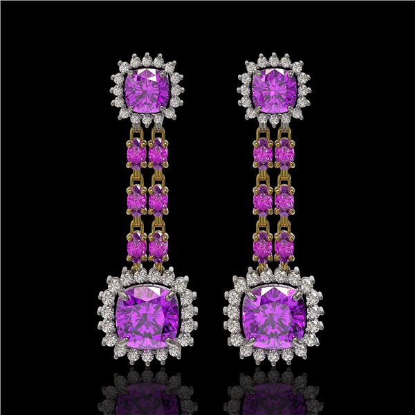 18.96 ctw Amethyst & Diamond Earrings 14K Yellow Gold - REF-222Y2X