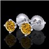 Image 1 : 0.65 ctw Intense Fancy Yellow Diamond Art Deco Earrings 18k White Gold - REF-61N4F