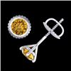 Image 3 : 0.65 ctw Intense Fancy Yellow Diamond Art Deco Earrings 18k White Gold - REF-61N4F